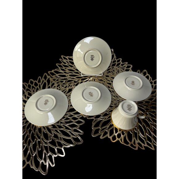 Lenox Dimension Collection Eternal Gold Ivory Set of 4 Saucers & 1 Teacup USA - Picture 2 of 6